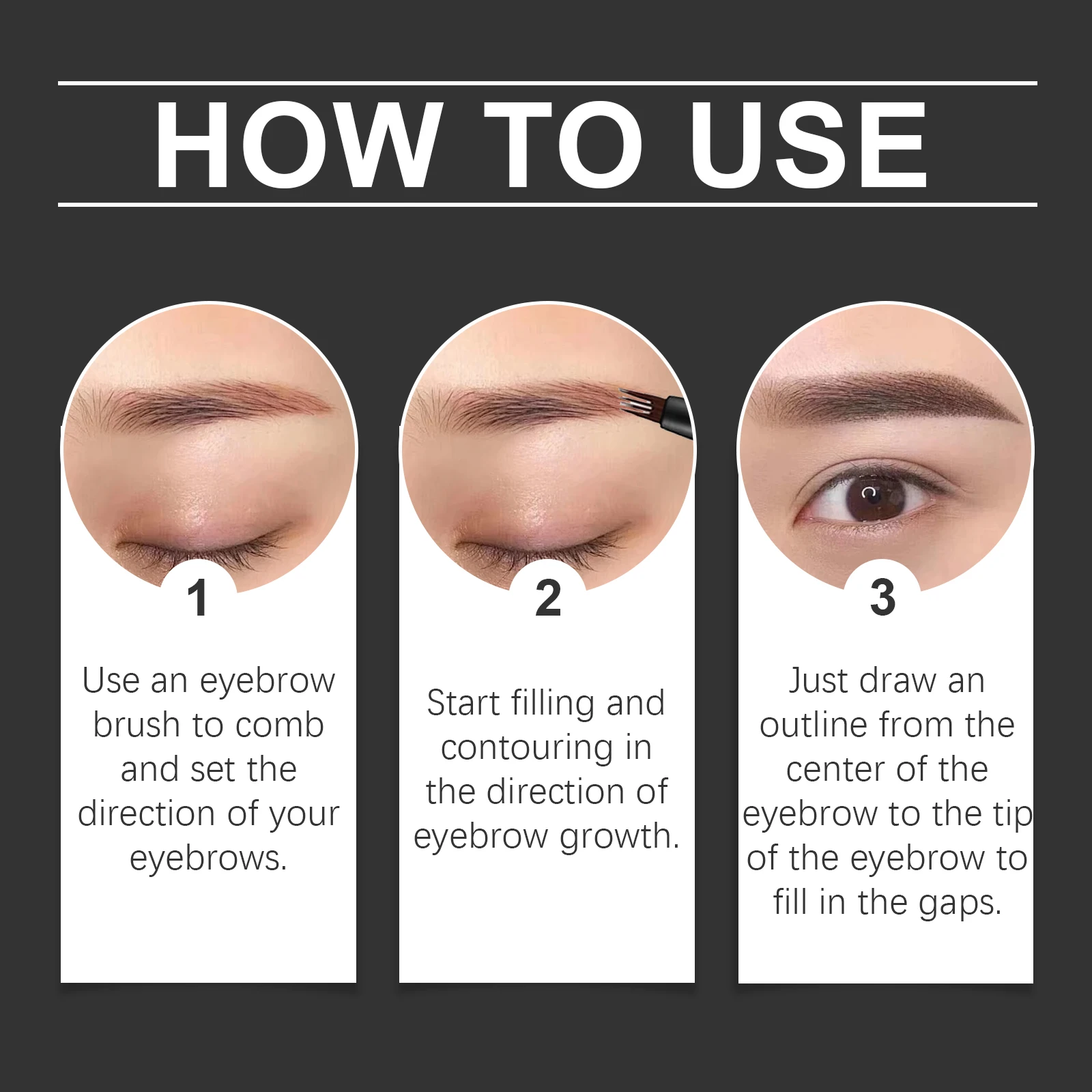 Eyebrow Pencil Ultra Fine 4 Claw Design Natural Brow Shape Long-Lasting Waterproof Sweatproof Beginner-Friendly Portable Black