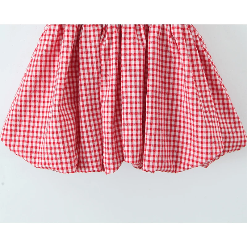 Letnie sukienki damskie w kratę z krótkim rękawem i dekoltem w serek na lato 2025, eleganckie, codzienne, mini, w kształcie litery A.