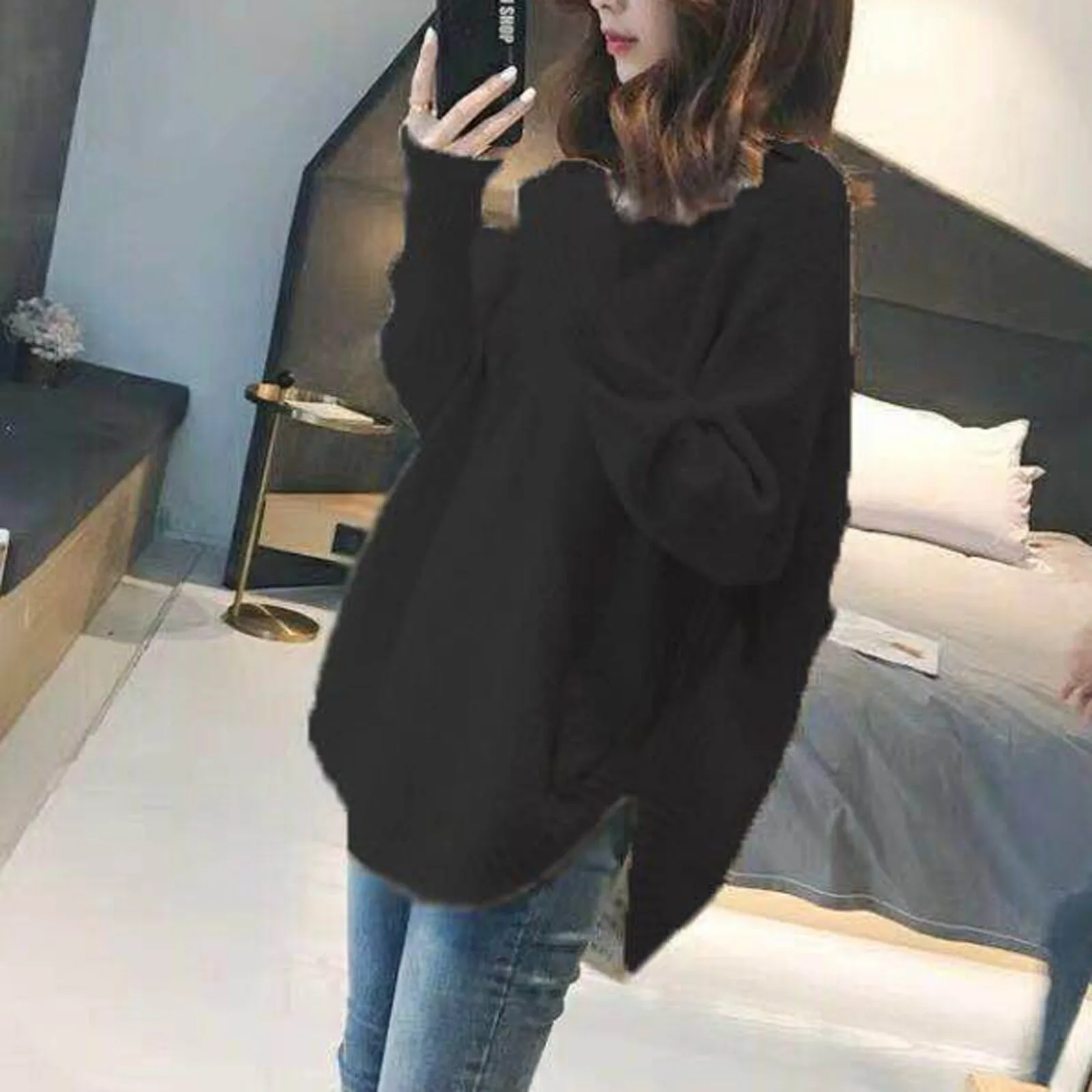 

Loose Knitted Pullover Sweaters For Women V Neck Jumper Sweater Female Fall Winter Casual Warm Tops Plus Size Streetwear