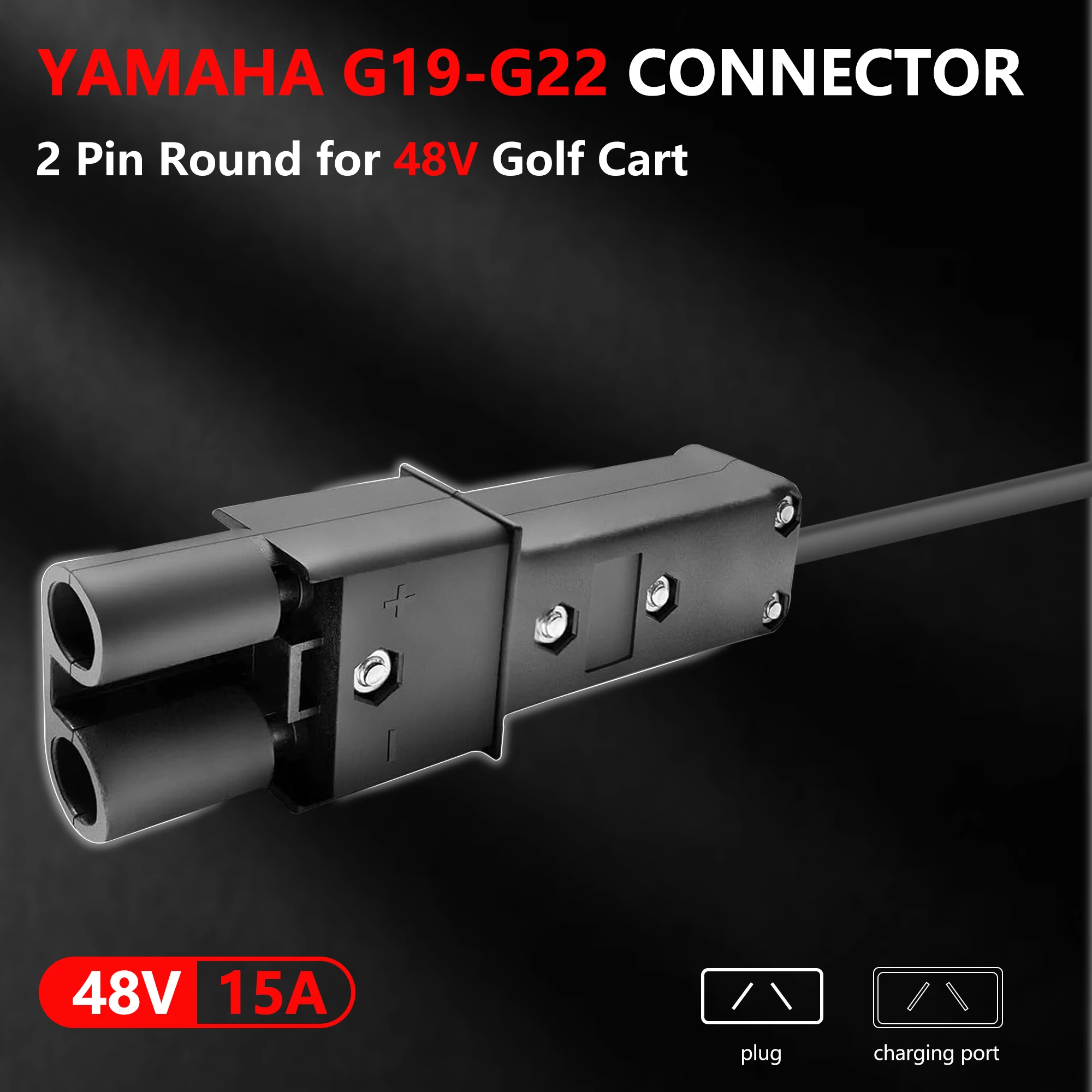 48V 15A Golf Cart Battery Charger 2 Pin Round Plug for Yamaha G19-G22 Trickle Charge Short Circuit Protection Cooling Fan IP67