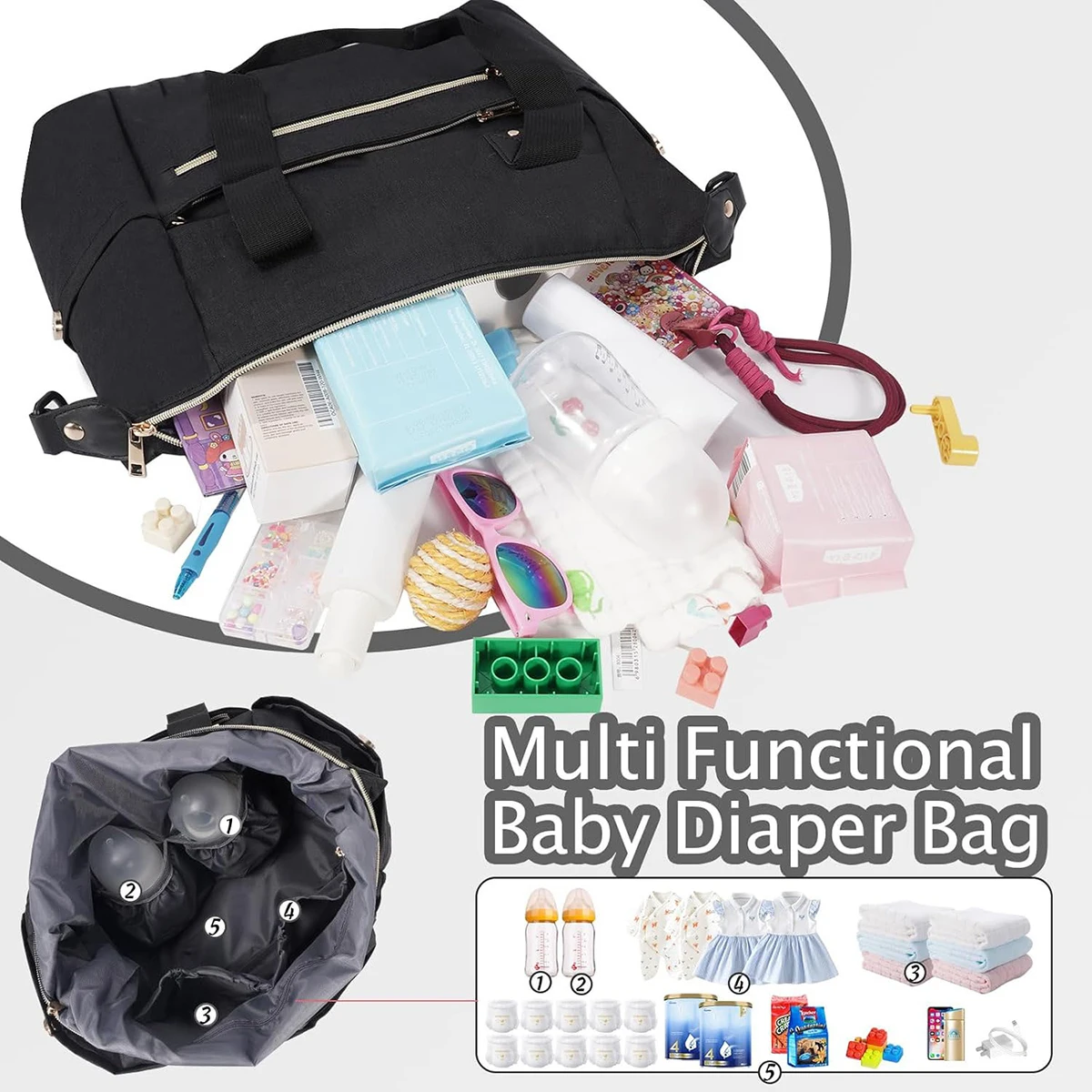 حقيبة حمل الحفاضات ذات سعة كبيرة مقاومة للماء مع صندوق الحلمة لتوصيل المستشفى وحقيبة يد للأم أثناء السفر