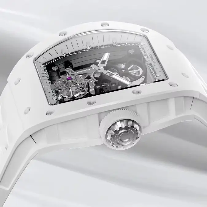 CRONUSART الرجال توربيون ساعة علبة سيراميك 50 مللي متر * 42 مللي متر تونيو الميكانيكية ساعة اليد مضيئة فلوروروبر حزام الهيكل العظمي الهاتفي