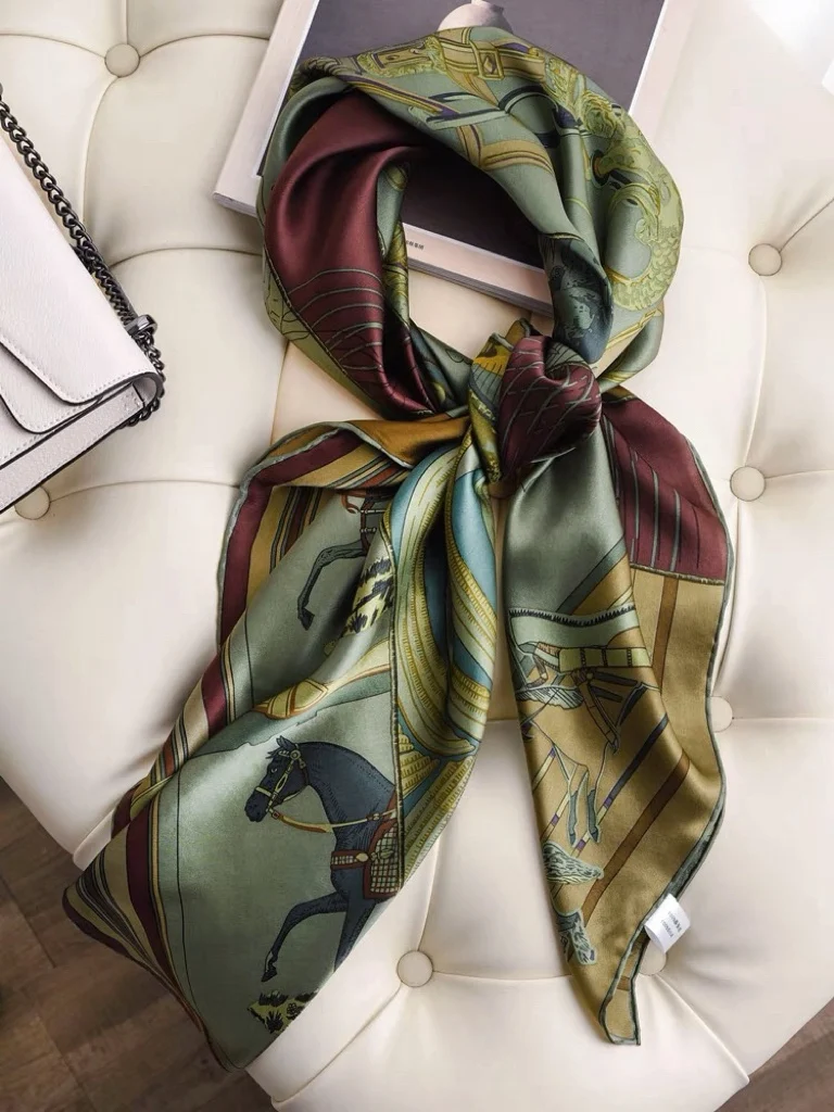 CARRE EN CARRES 100% Pure Mulberry Silk Scarf 110cm Hem Scarfs Designer Brand Women Luxury Summer Shawl Square Bandannas 110CM