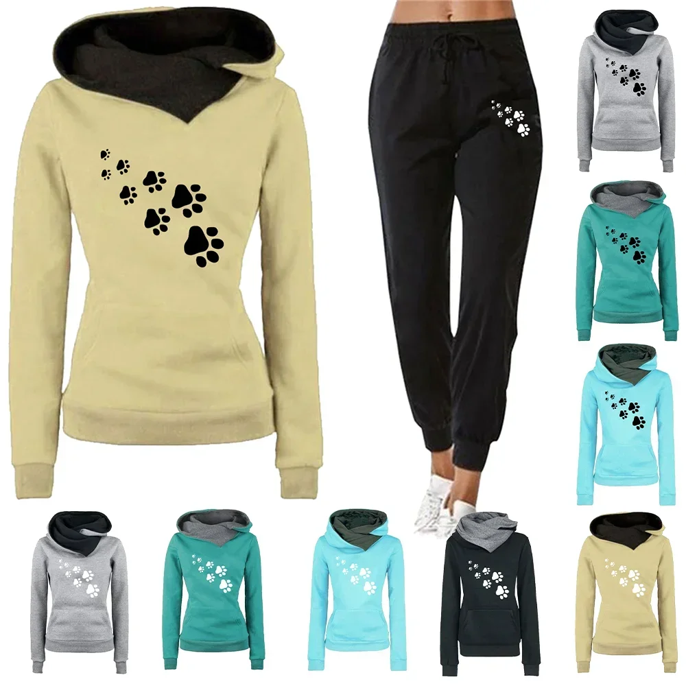 Women Cat\'s Paw Print Clothing Hoodies Women Sweatshirts Baggy Pants Trousers Sweatpants Sets for Women 2 Pieces Clothing Sets