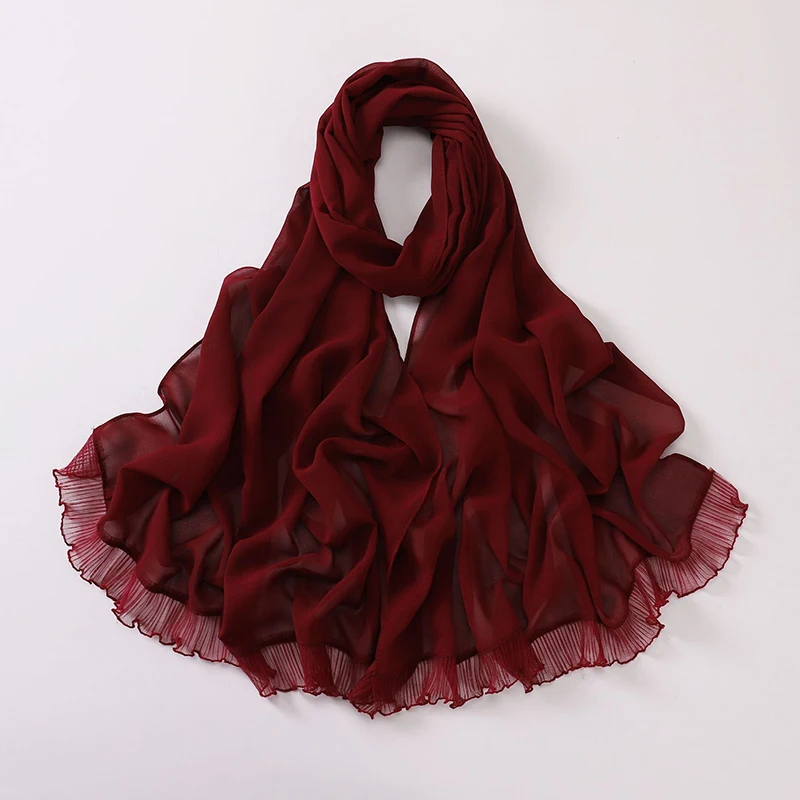 

Women Big Size Plain Solid Rayon Cotton Hijab Scarf Lady Ruffles Wrap Shawls Ramadan Muslim Headband Lace Trim Islamic Turban