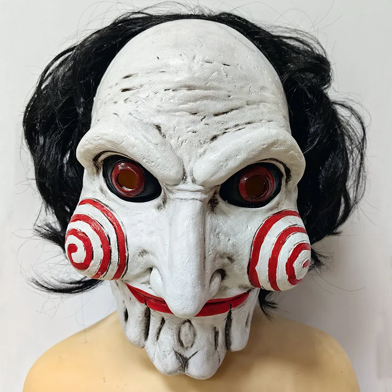 

Scary Saw Cosplay Mask Latex Soft Black Hair Saw Props Party Headgear Juego Macabro Costume Masks Adults