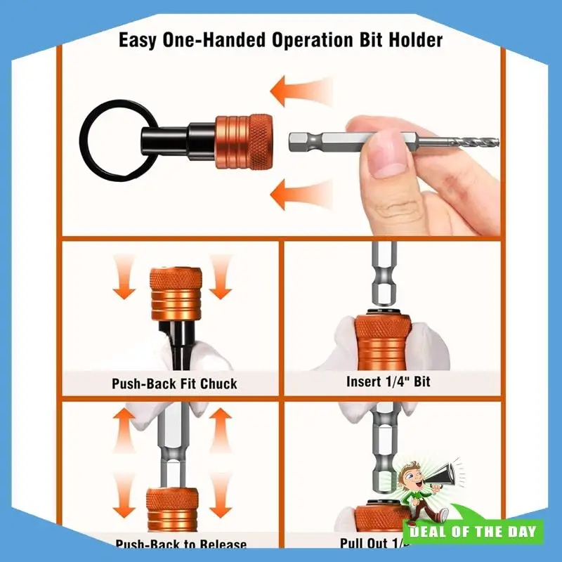 24-Hour Delivery Bit Holder Key Chain With Carabiner 2 Sets, 1/4" Socket Hex Shank For Impact Drills Nut Driver