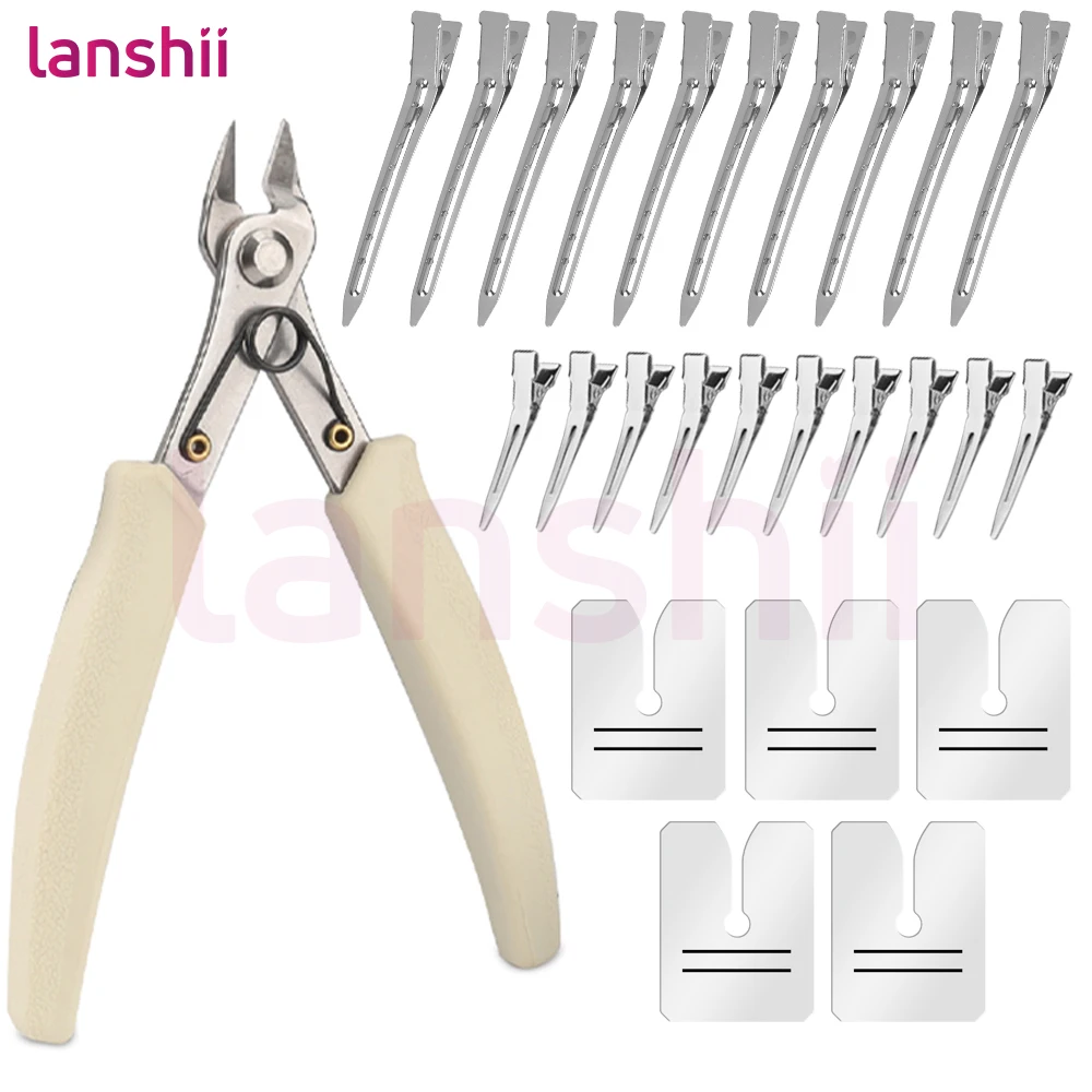 

Lanshii K Tip Hair Extension Tool Kit - 10 Large + 10 Small Single Prong Clips + 5 Heat Shields + 1 Keratin Glue Cutter