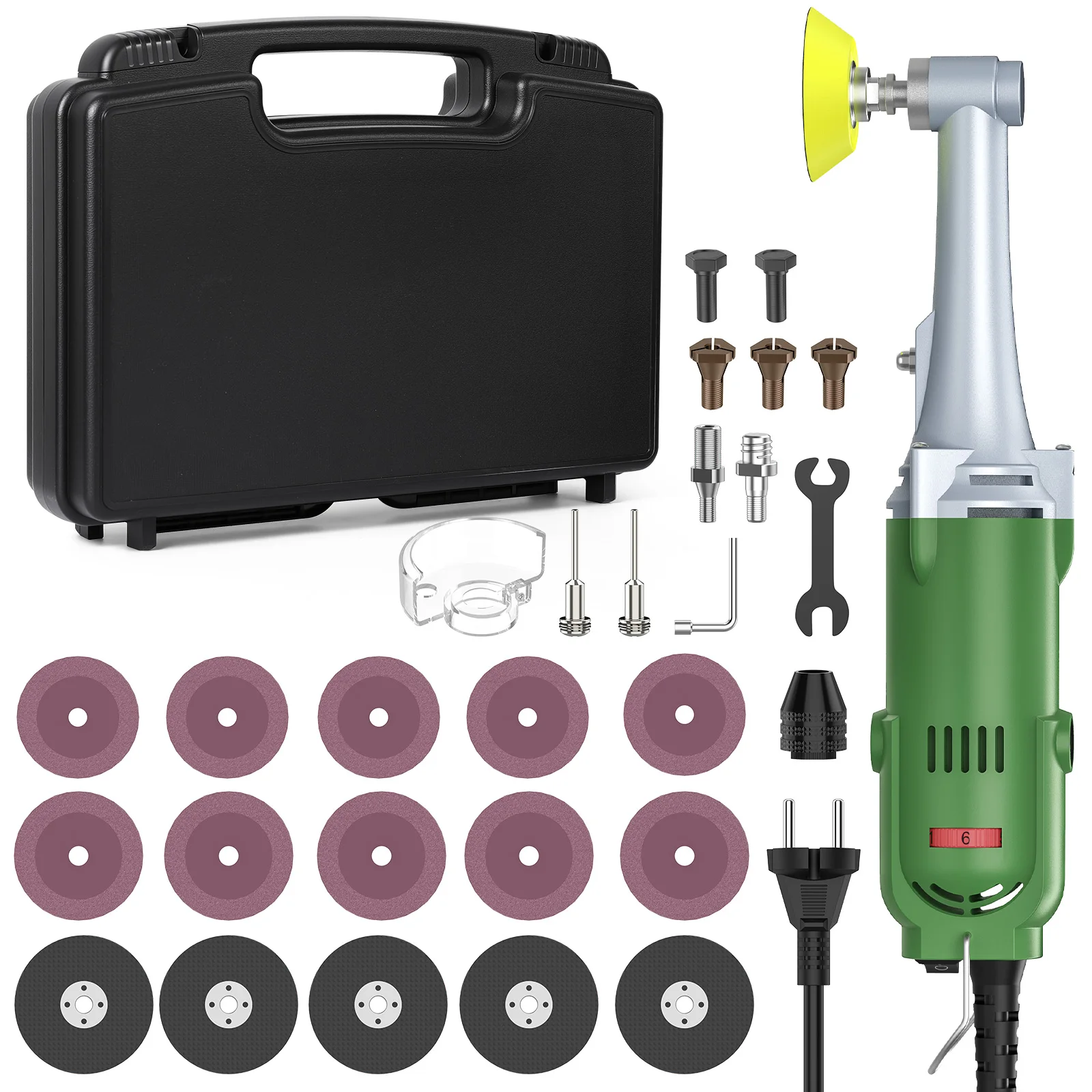 90 ° Keramikfliesen-Reinigungswerkzeug 350W-500W Elektrischer Geradschleifer mit 6 Variablen Geschwindigkeiten, Beleuchtung, Schleif- und Poliermaschine