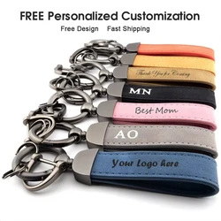 Free Custom Logo PU Leather Wristlet Keychain Customised Strap Keyring Personalised Gift for Man and Women Wedding Birthday Gift