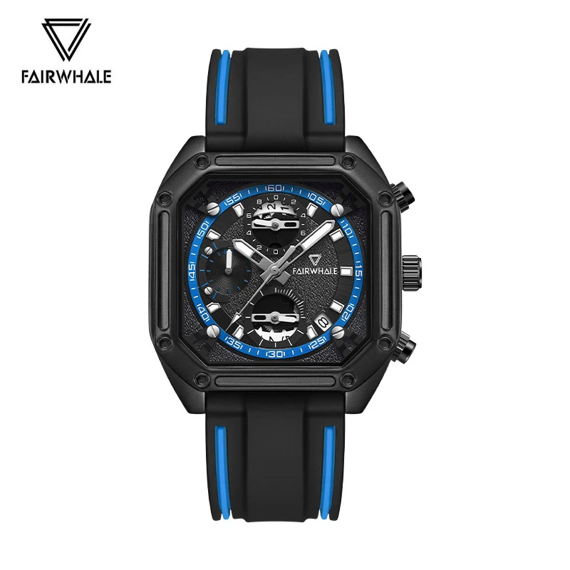 Sports Watch Men Fashion Brands Mark Fairwhale Silicone Strap Quartz Watch Automatic Date Square Wirstwatch For Man Reloj Hombre