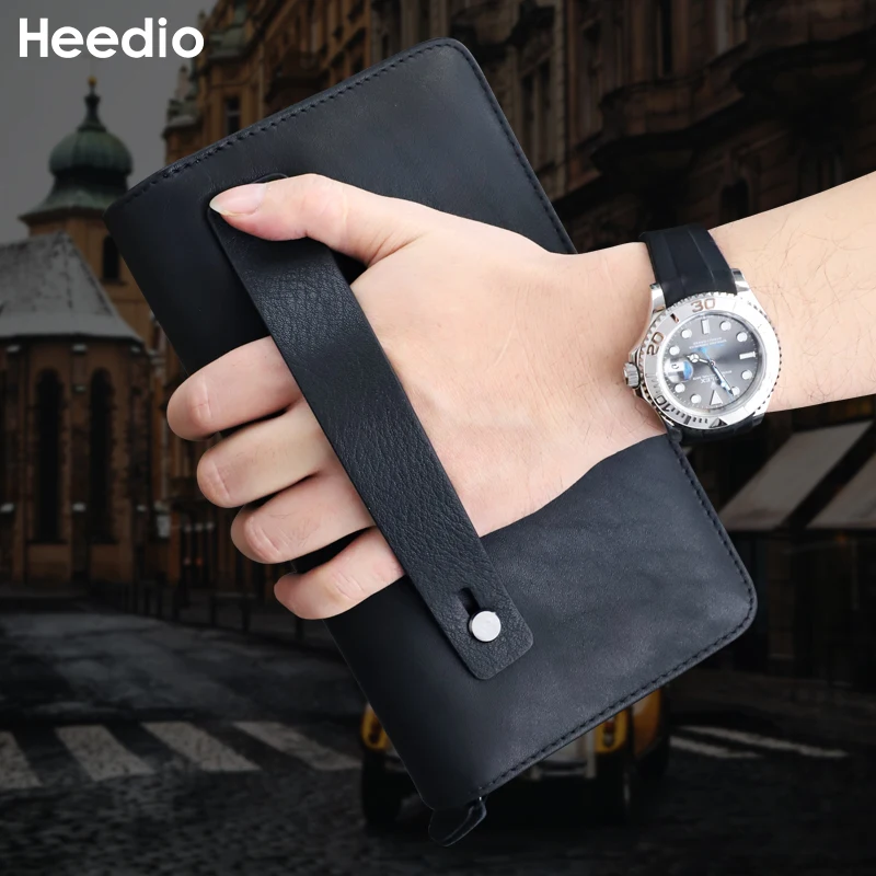 Double Zipper Clutch Wallet Genuine Leather Men\'s Long Wallet Storage Phone Holder Card Slot Passport Purse Clutch Bag Handbag