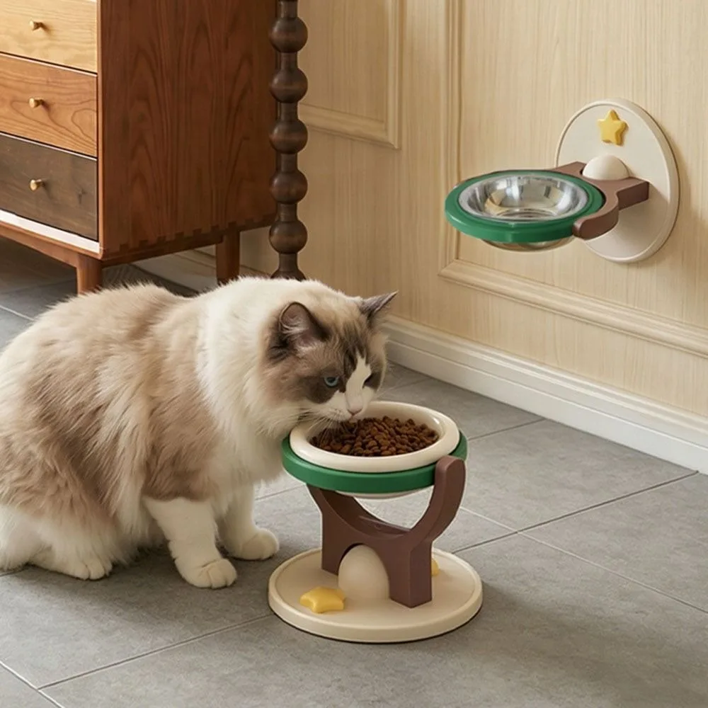 Creative Adjustable Angle Cat Bowl 304 Stainless Steel Ceramic Pet Bowl Chin Protection Neck Protection Pet Feeder Dog
