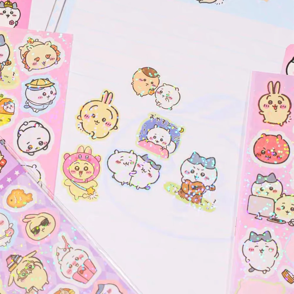 20Pcs Chiikawa Usagi 레이저 스티커 장난감 Kawaii Hachiware 학생 스케이트 보드 휴대 전화 워터 컵 만화 장식 스티커