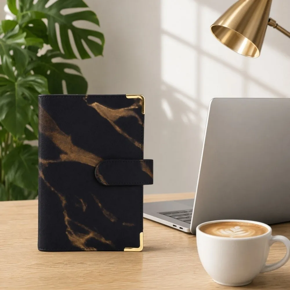 Mini A6 Money Saving Binder Marbling/Leopard Print Cash Envelopes Mini Budget Binder Tear Resistant Waterproof