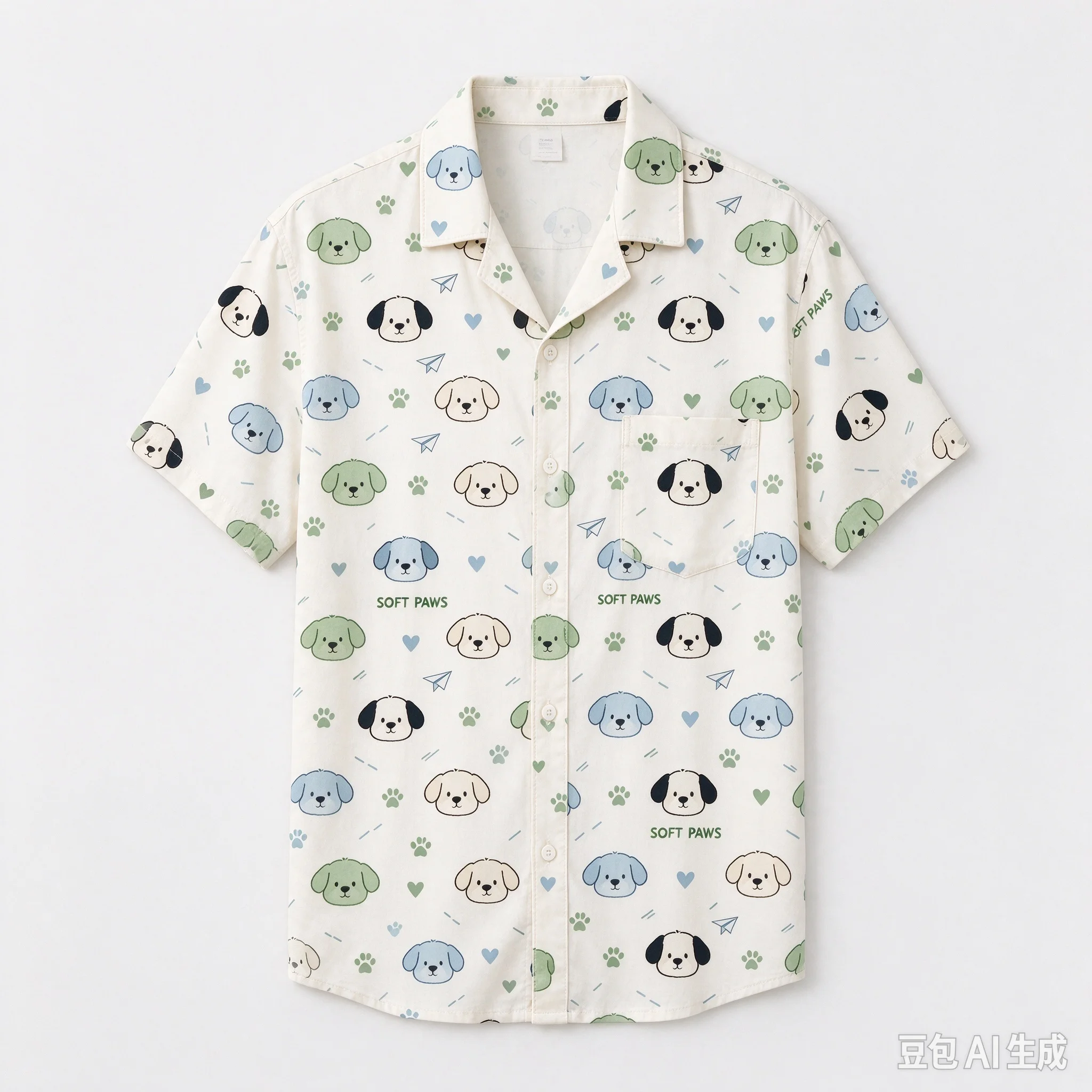 Men Women Unisex Allover Dog Print Short Sleeve Shirt, Casual Button Down Tops, Loose Fit Cotton Linen Animal Pattern Shirt for