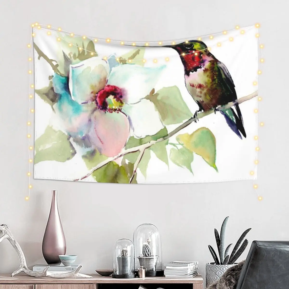 

Hummignbird and Magnolia Flowers Tapestry Room Decoration Aesthetic Carpet Wall Tapestry