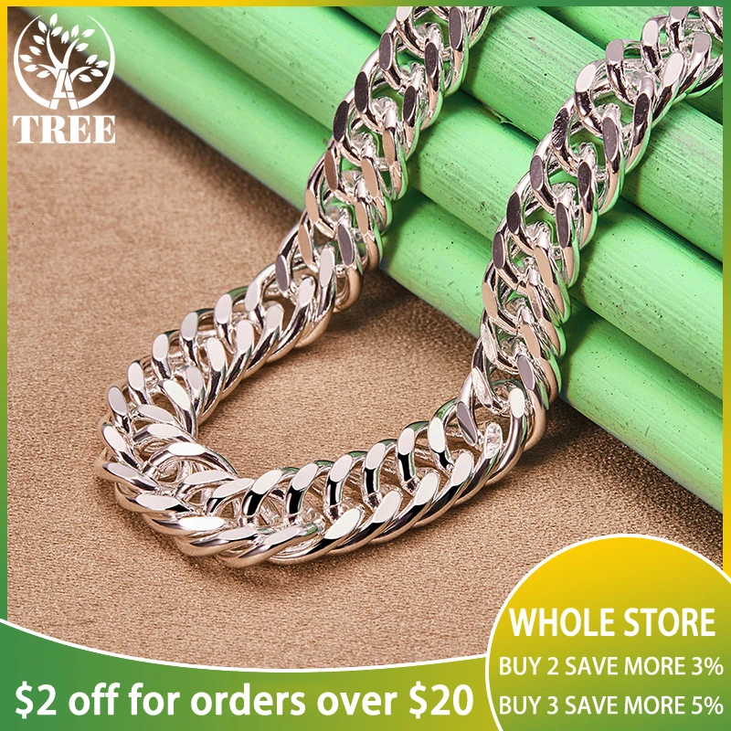 ALITREE 925 Sterling Silver 10mm Wide Hip Hop Side Chain Naszyjnik Dla Kobiet Mężczyzn Moda Impreza Ślub Zaręczyny Biżuteria modowa