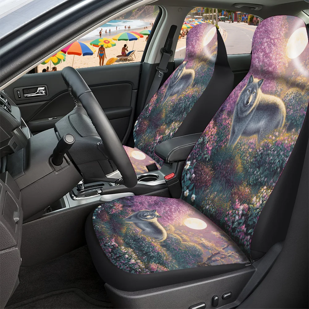 2-5 Seat Set Car Seat Covers, Mystical Wolf Moon, Fit For Truck SUV Off-road Car, Festive Halloween Christmas New Year Easter,