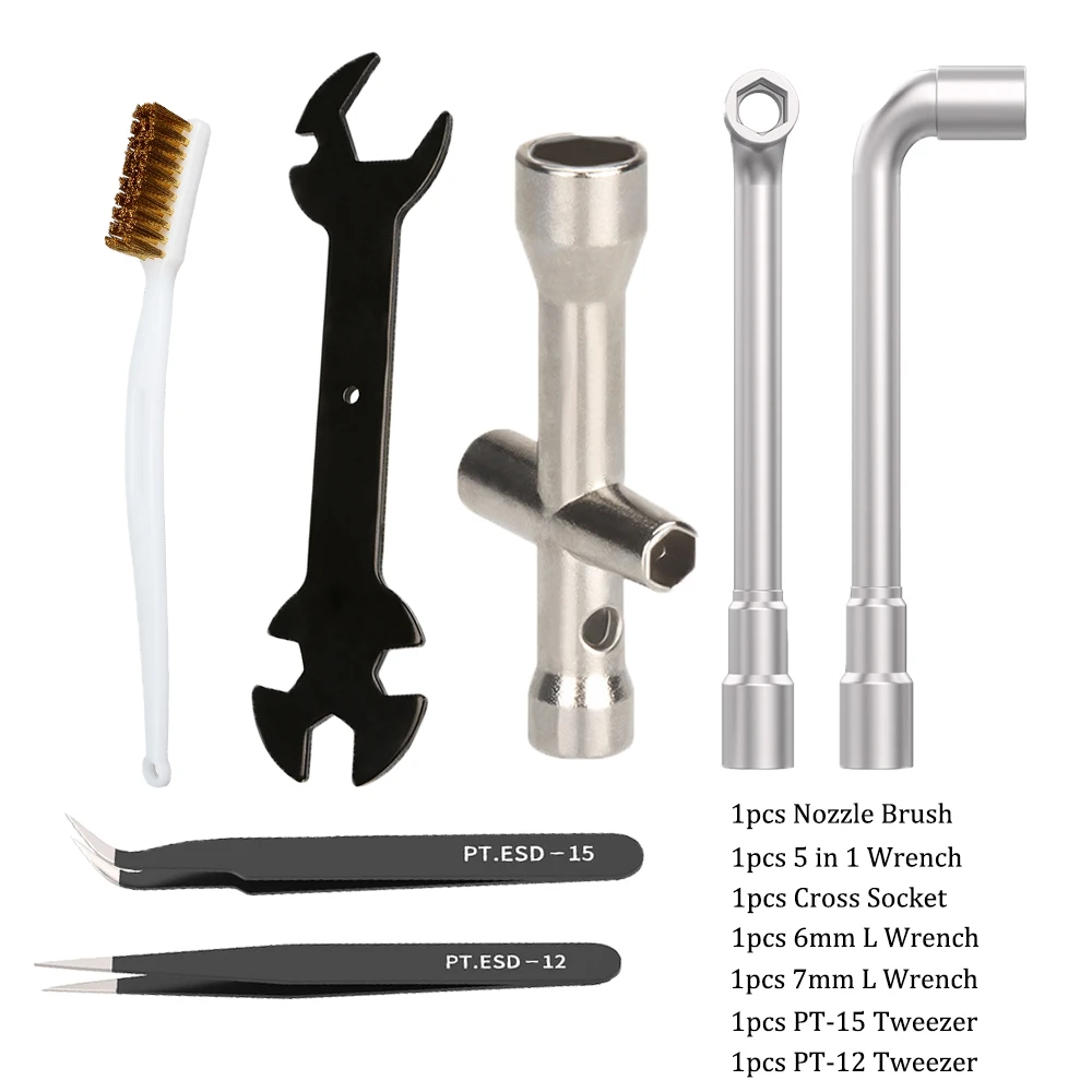3D-Drucker MK8 MK10 Schraubenschlüssel-Set, Kreuzschlitzschlüssel für die Düsenreinigung, Kupferbürstenwerkzeug, Pinzette, L-Schraubenschlüssel für Ender 3, 5, CR-10 – Detail 1