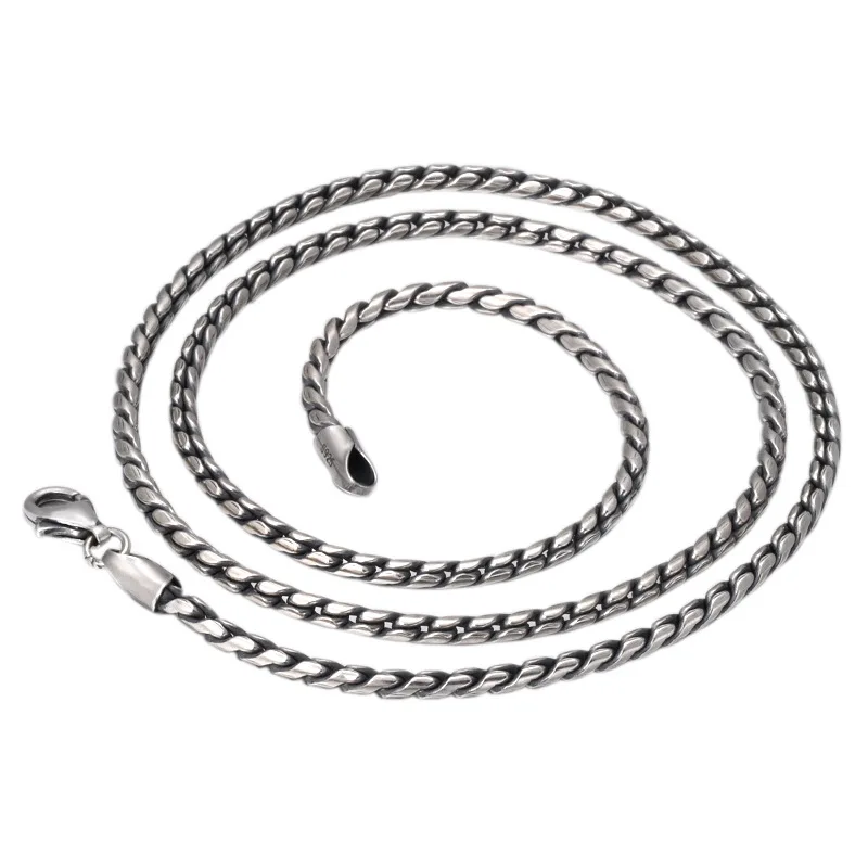 

Sterling Silver 925 Rope Design Minimalist Vintage Thai Silver Unisex Pendant Necklace