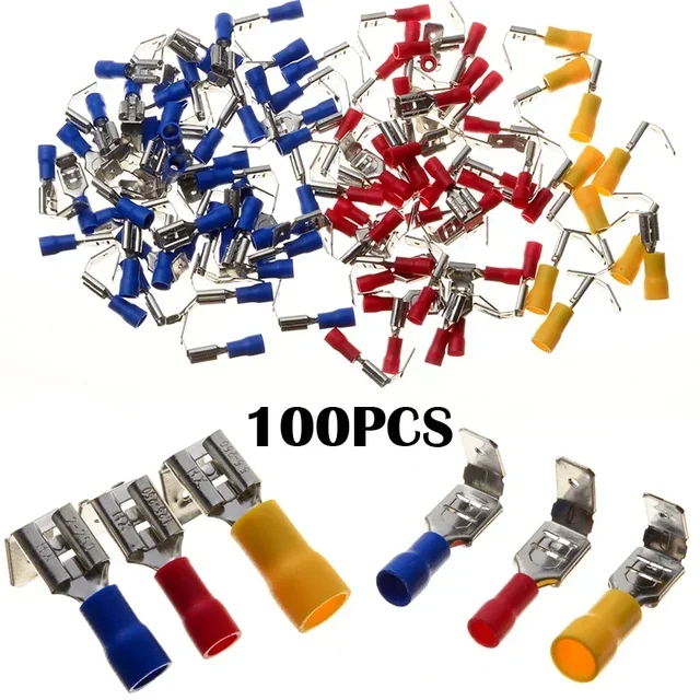 100 sztuk/zestaw Piggy Back Spade Terminatory izolowane złącze stykowe zaciskane zaciski elektryczne 10-22AWG czerwony niebieski żółty