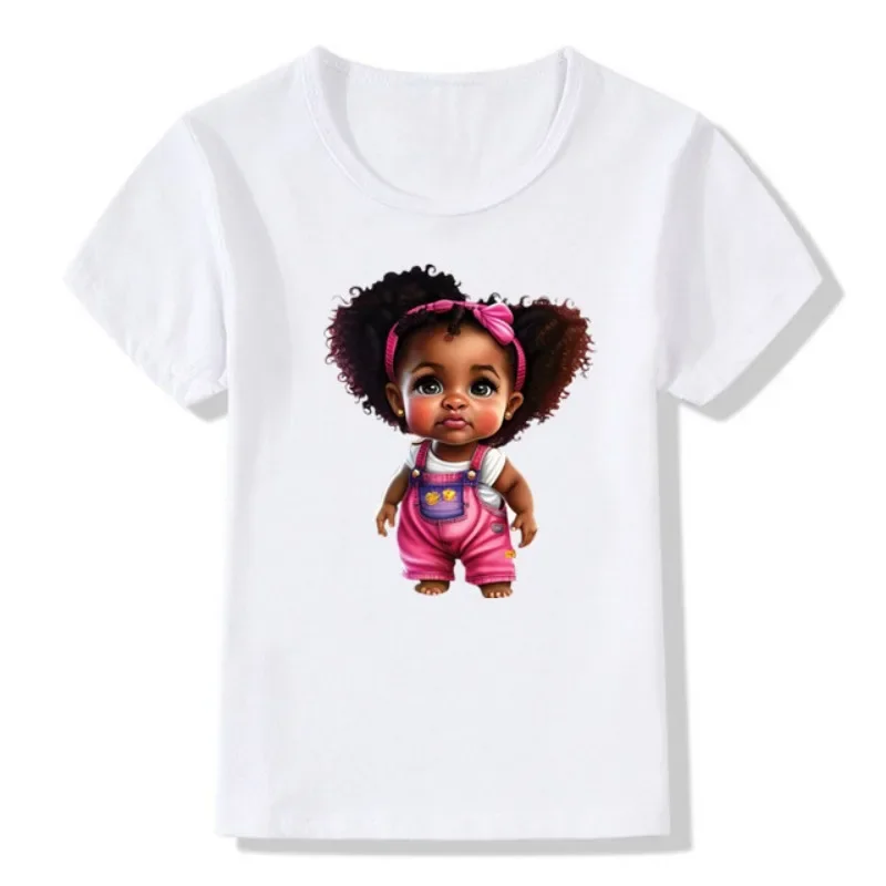 Children's Black Crew Neck Short Sleeve T-shirt Black Skin Design Cartoon Print Kids Clothes  Boys  Girl Clothes