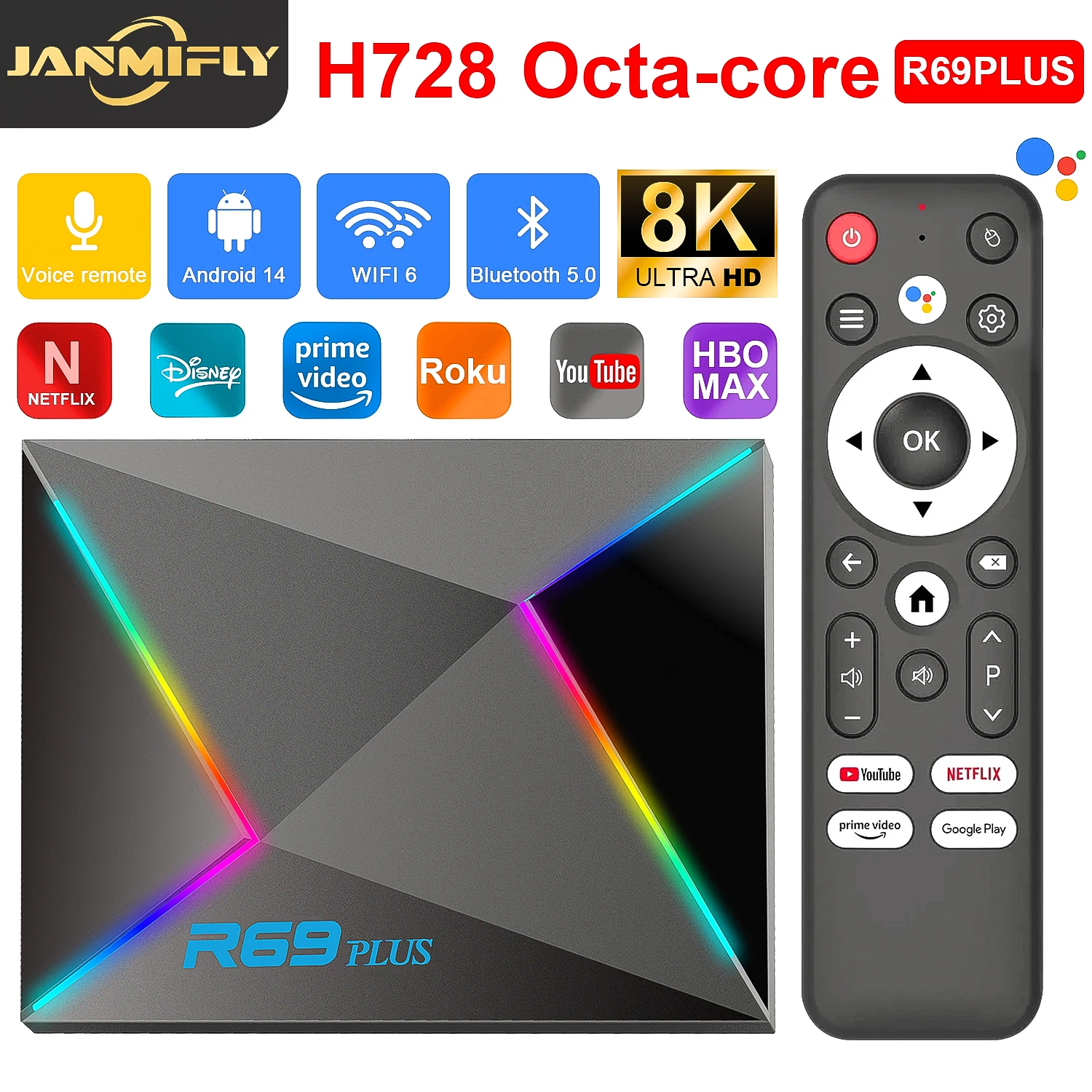 R69 Plus صندوق تلفزيون للتحكم الصوتي Ultra HD 8K Allwinner H728 ثماني النواة يدعم Netflix TV box WIFI 6 Set Top Box