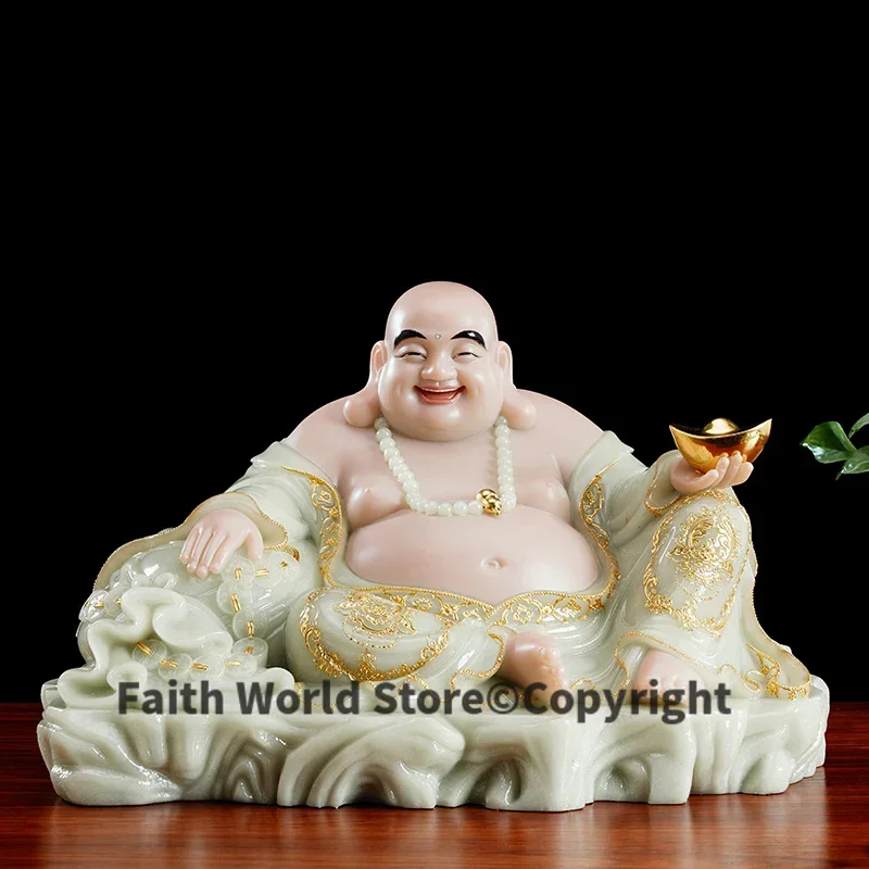 2025 HOME company good luck High grade jade God of Wealth Maitreya CAI SHEN Buddha Gods statue Business career prosperous