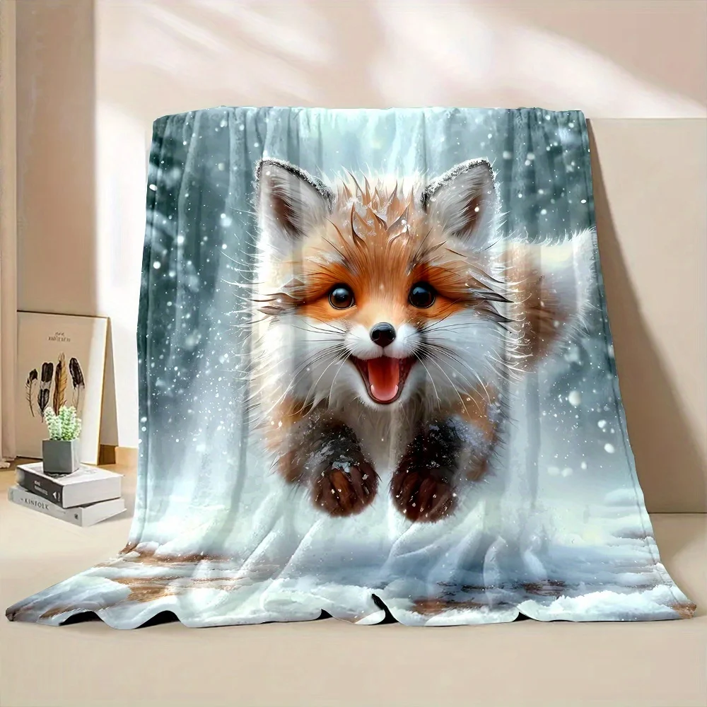 Cozy Flannel Fox Print Throw Blanket – Soft, Reversible, All-Season Comfort for Home or Office, Perfect Gift for Family and Frie