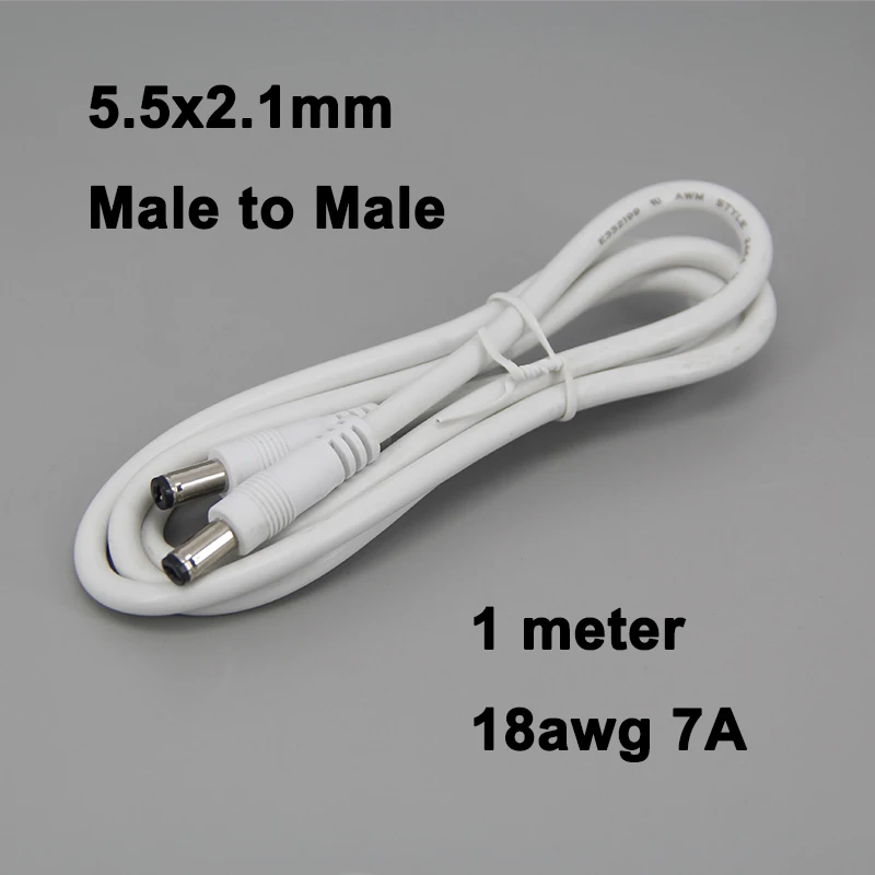 5.5x2.1mm Male to Male Plug Power Supply white 1m 18awg 7A DC Connector extension Cable Copper Wire For CCTV Camera