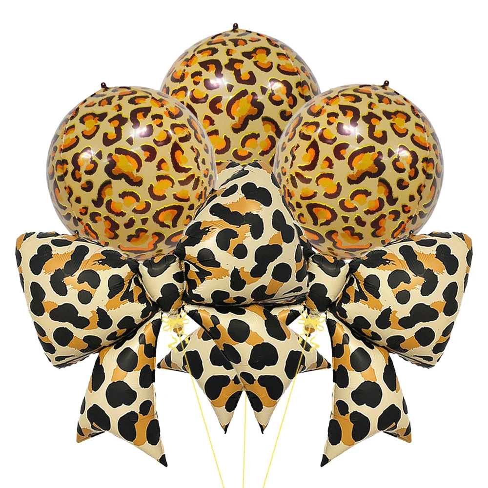 Leopard Bow Foil Balloon 4D Round Cheetah Print Mylar Balloon Wild One Safari Party Decoration Bachelorette Baby Shower Supplies view 6