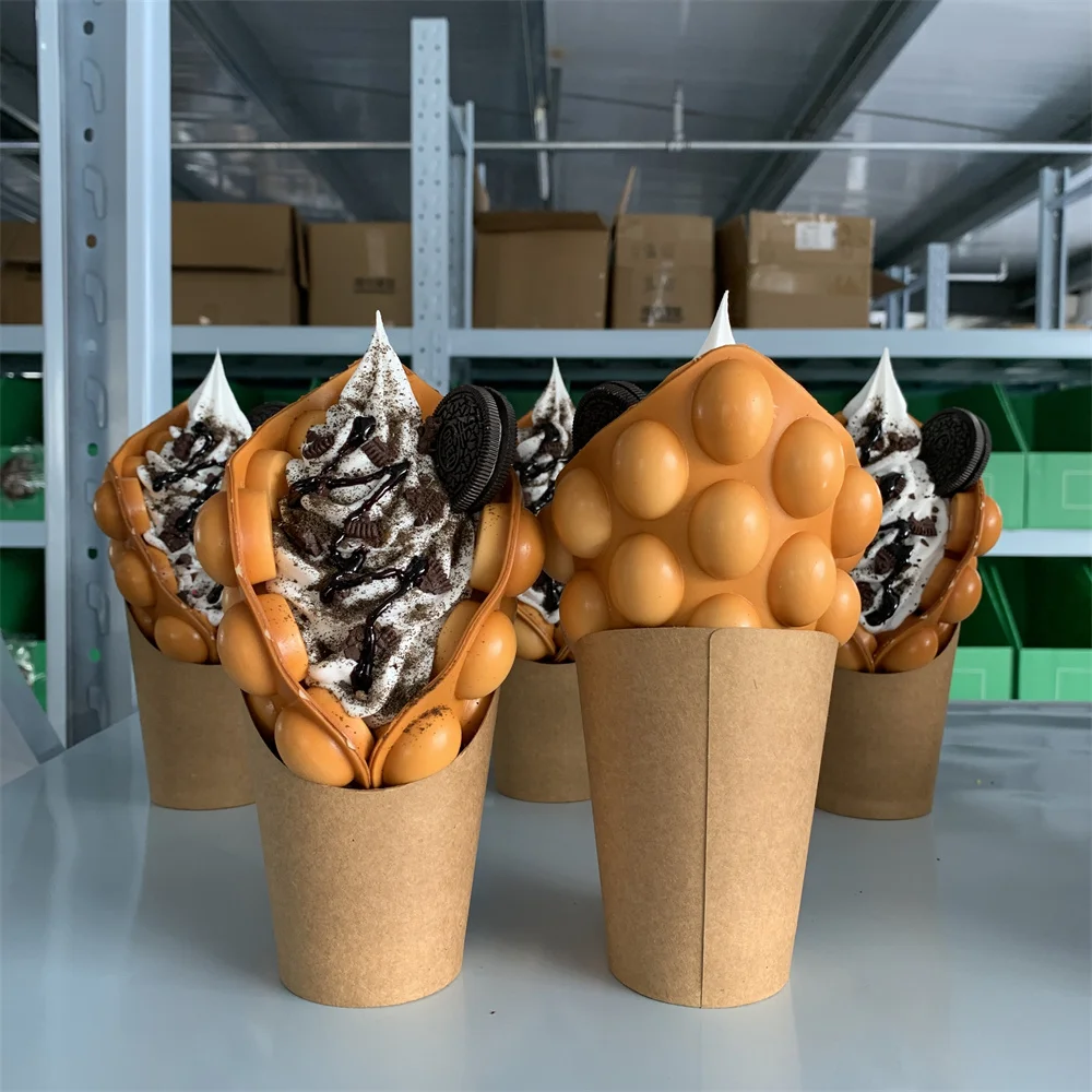 Decoración de salsa y crema de fieltro a mano, carrito de Hong Kong, modelo de pastel de postre, Waffle de burbujas, ventana de exhibición de comida falsa, Oreo, Chocolate
