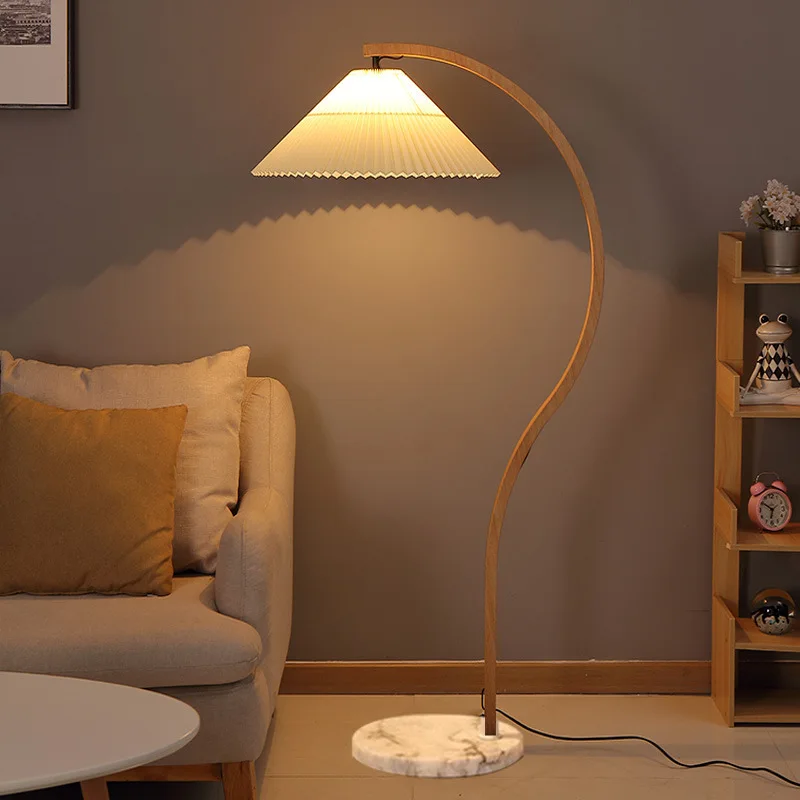 French Marble Base Wrought Iron LED Floor Lamps White Pleated Fabric Lampshade Living Room Bedroom Restaurant Office Desk Lights