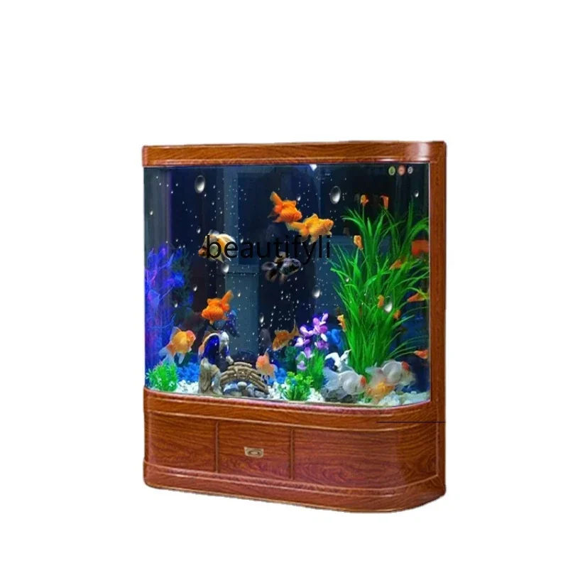 

13New Double Rounded Fish Tank Chinese Style Light Luxury Floor Wall Living Room Ecological Aquarium Change Water
