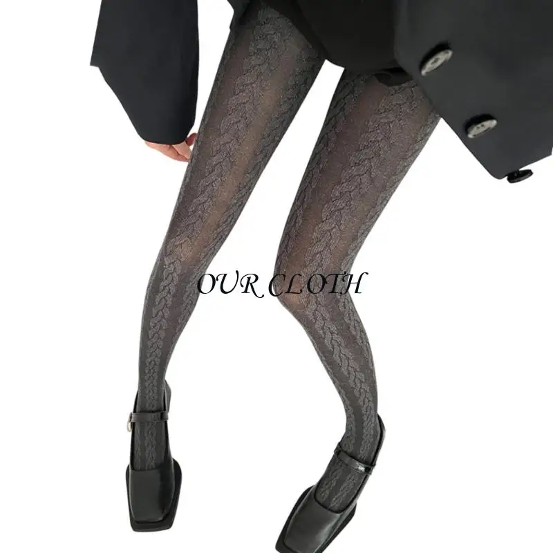 

Slimming Vertical Stripe Women's Tights Braided Pattern Semi Opaque Pantyhose Y1AC