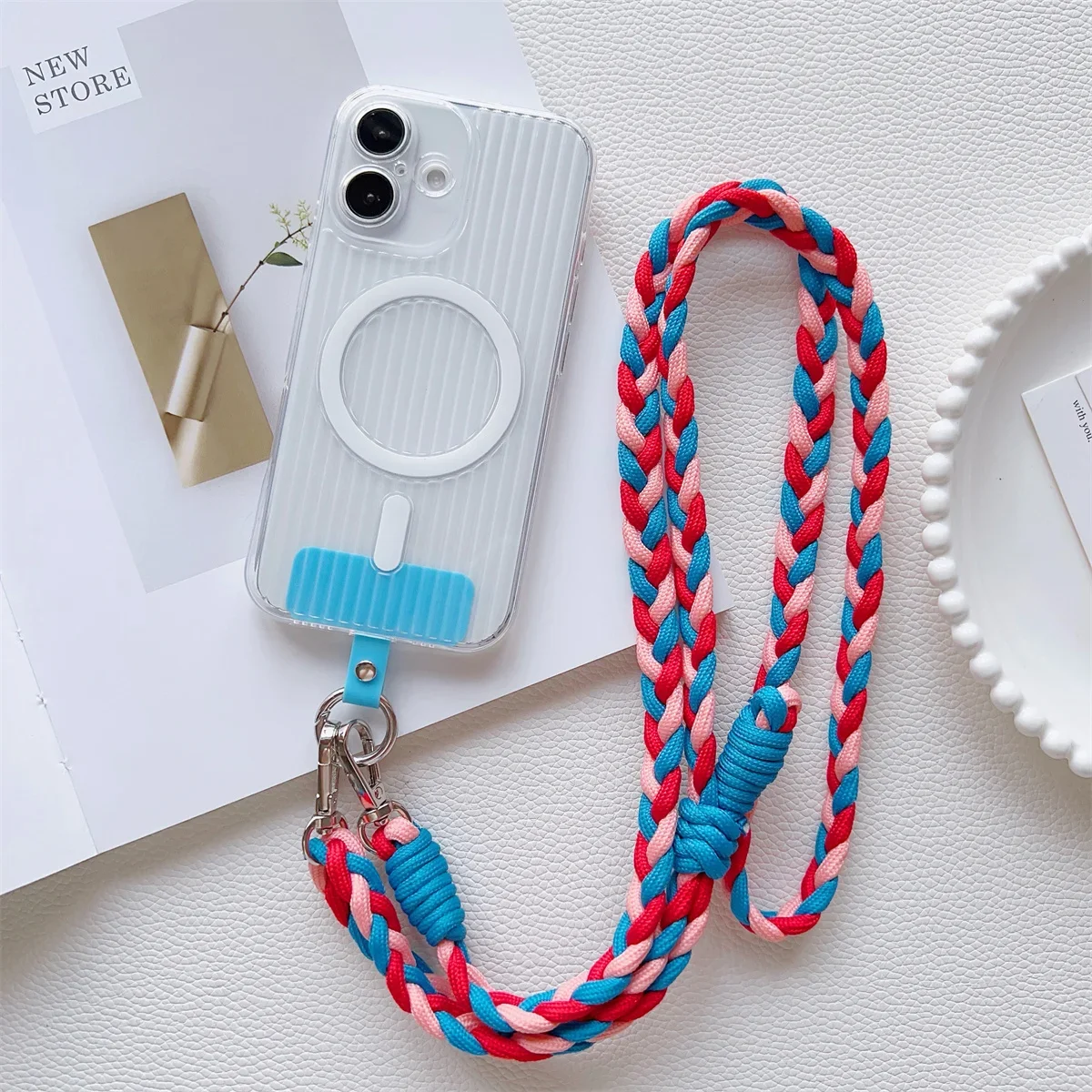 

Adjustable Braid Long Rope Lanyard Cross-body Shoulder Straps Keychain with Replacement Patch for Mobile Phone Accessories