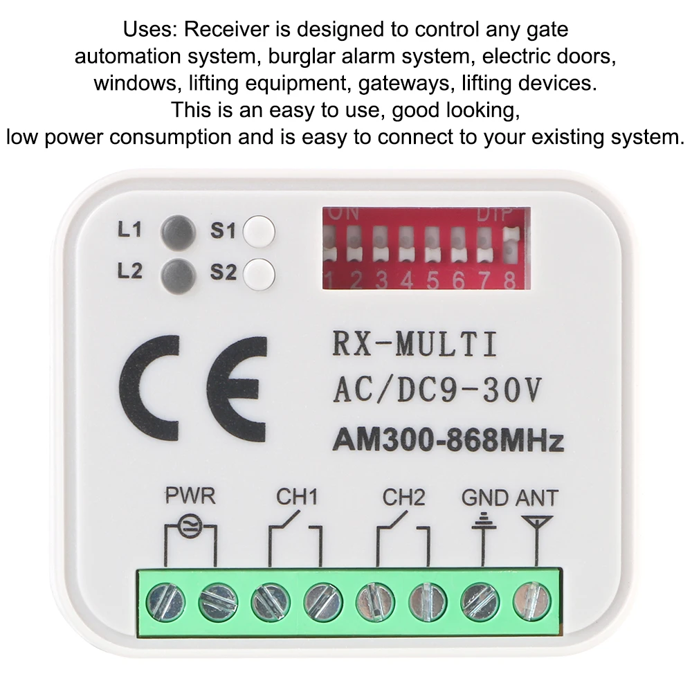 ل 433 ميجا هرتز 868 ميجا هرتز بوابة التحكم عن بعد وحدة تبديل التتابع التيار المتناوب/تيار مستمر 9-30 فولت باب المرآب استقبال العالمي RX متعدد 300-900 ميجا هرتز