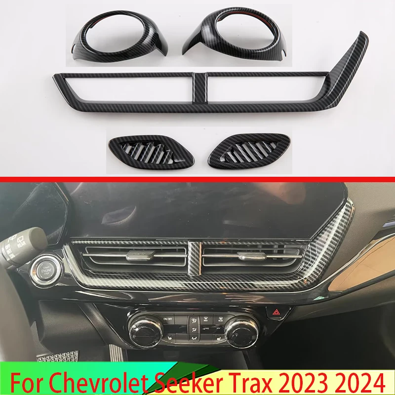 For Chevrolet Seeker Trax 2023 2024 ABS Carbon Fiber Style Air Vent Outlet Cover Dashboard Trim Bezel Frame Molding Garnish