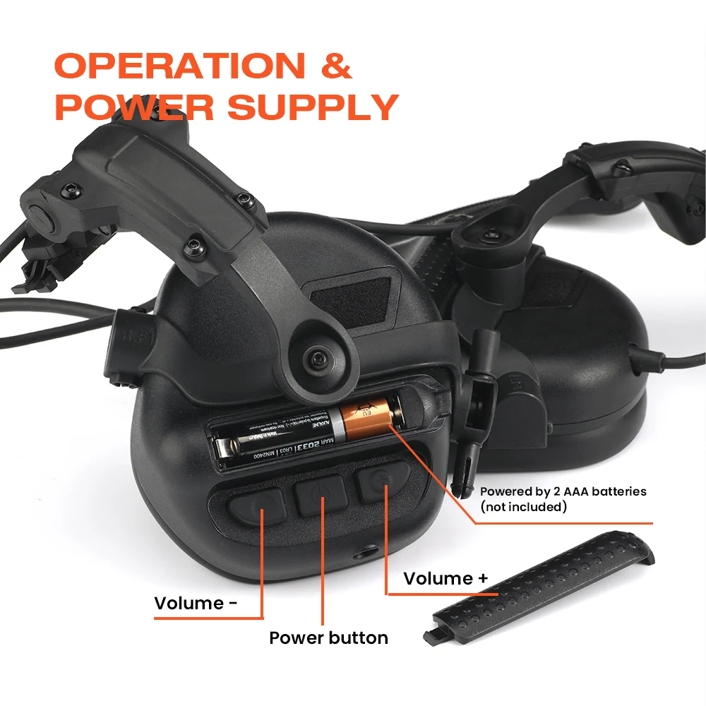 Tactical Communication Headset 23dB Noise Reduction 4X Ambient Sound Amplification PTT U-174 Connector for Shooting Hunting Mili