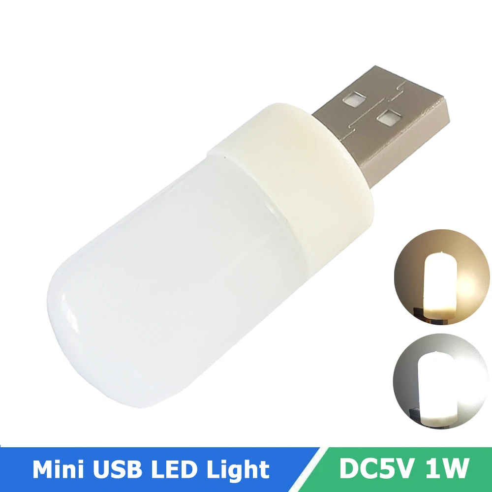 Pop P​ortable USB LED Night Light 5V 1W Milky White Shell LED Lamp Warm/Cool White Mini LED Bulb Connect With Power Bank Noteboo