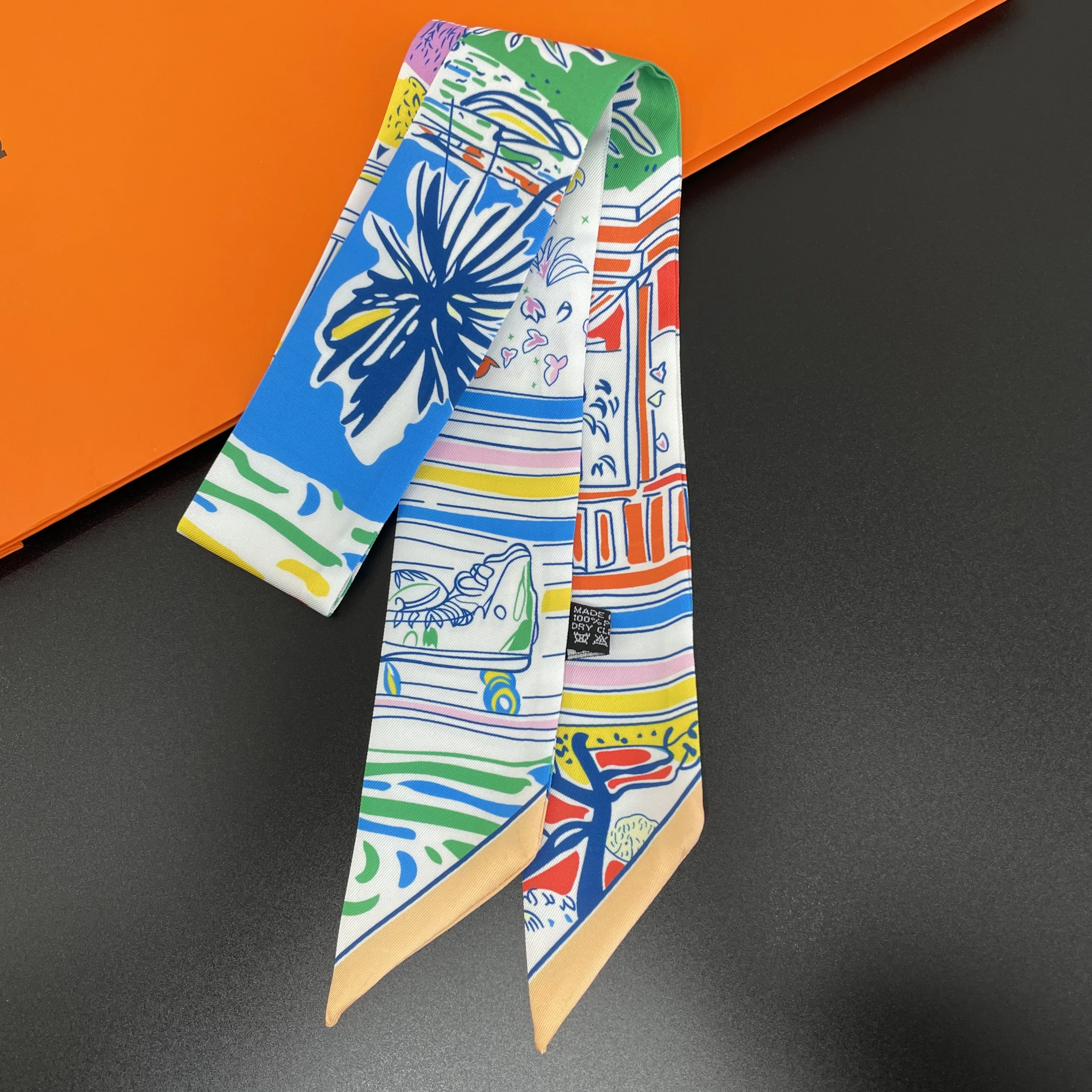 2024 diseño zapatos de boceto marca bufanda de seda bufanda de lujo mujeres Foulard bolso flaco bufandas pañuelo moda diadema para el cabello