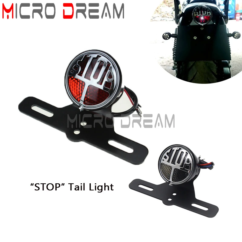 

Cafe Racer Vintage Retro Stop Taillight W/ License Plate Bracket 12V Bulb Rear Brake Light For Harley Chopper Bobber Custom