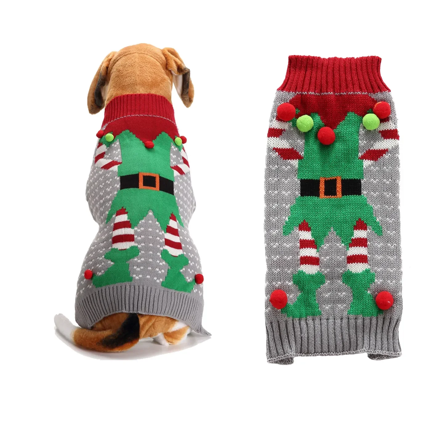 

Pet Dog Autumn And Winter Clothing Christmas Knit Warm Fluffy Ball Christmas Clown Teddy Golden Retriever Big Dog Sweater