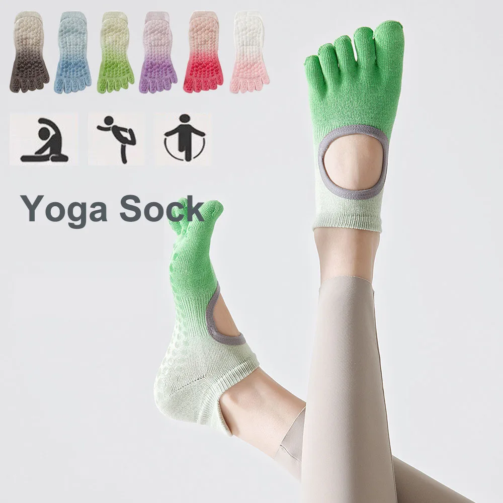 

Yoga Socks Women Cotton Gradient Silicones Non-slip Grip Low-Ankle Five Toe Pilates Socks