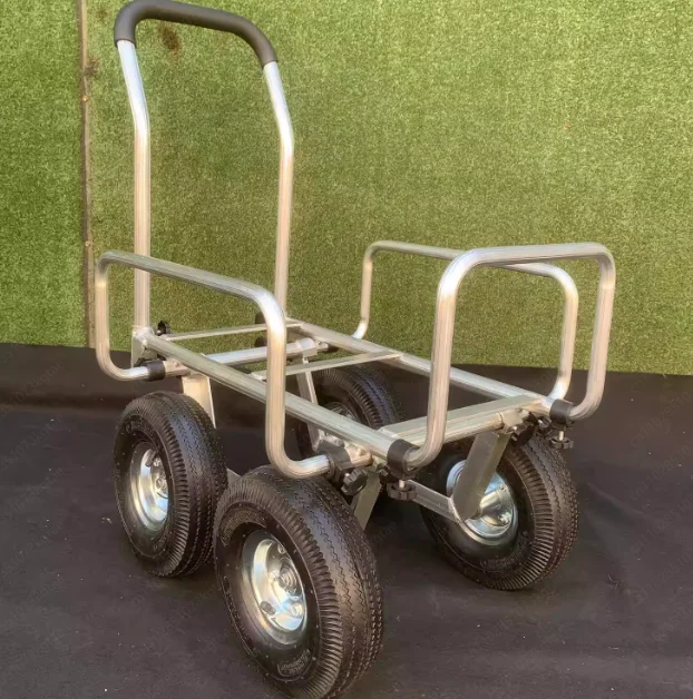 Four-wheeled aluminum cart with frame, pulling trolley, hardware tools, flat tool cart