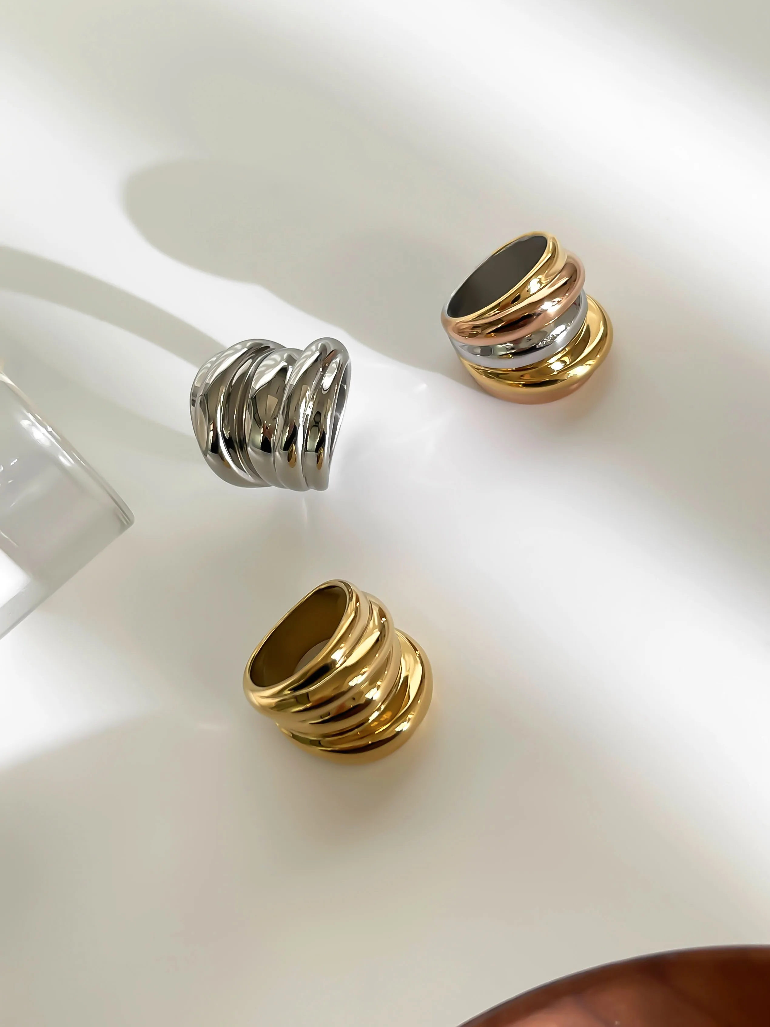 Peri'sbox حساسة الحد الأدنى متعدد الطبقات غير النظامية دوامة الفولاذ المقاوم للصدأ الدائري للنساء عادية خفيفة الوزن العصرية مجوهرات هدية #6