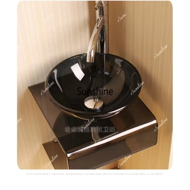 Bathroom small apartment tempered glass floor wash basin combinationT*