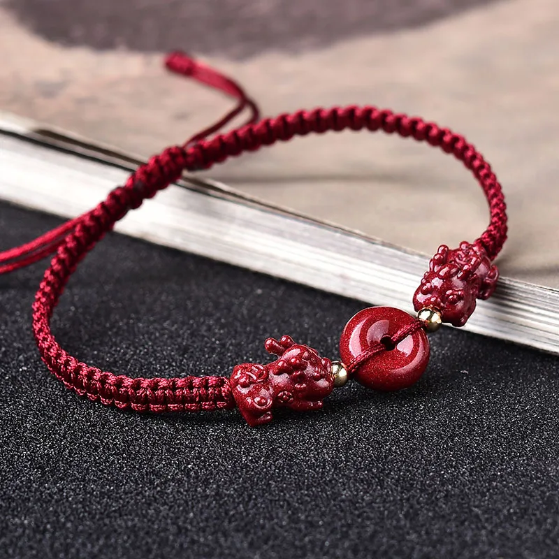 Kirin Blessed Bracelet Female Natural Zijin Cinnabar Rui Beast Red Rope Peace Amulet Achieve Solicit Accumulate Wealth Feng Shui