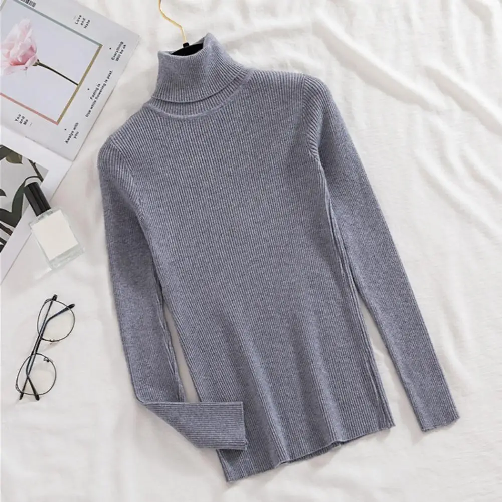Stylish Comfortable Long-sleeve Top Women\'s High Neck Knitted Base Top Slim Fit Solid Color Pullover for Spring for Women